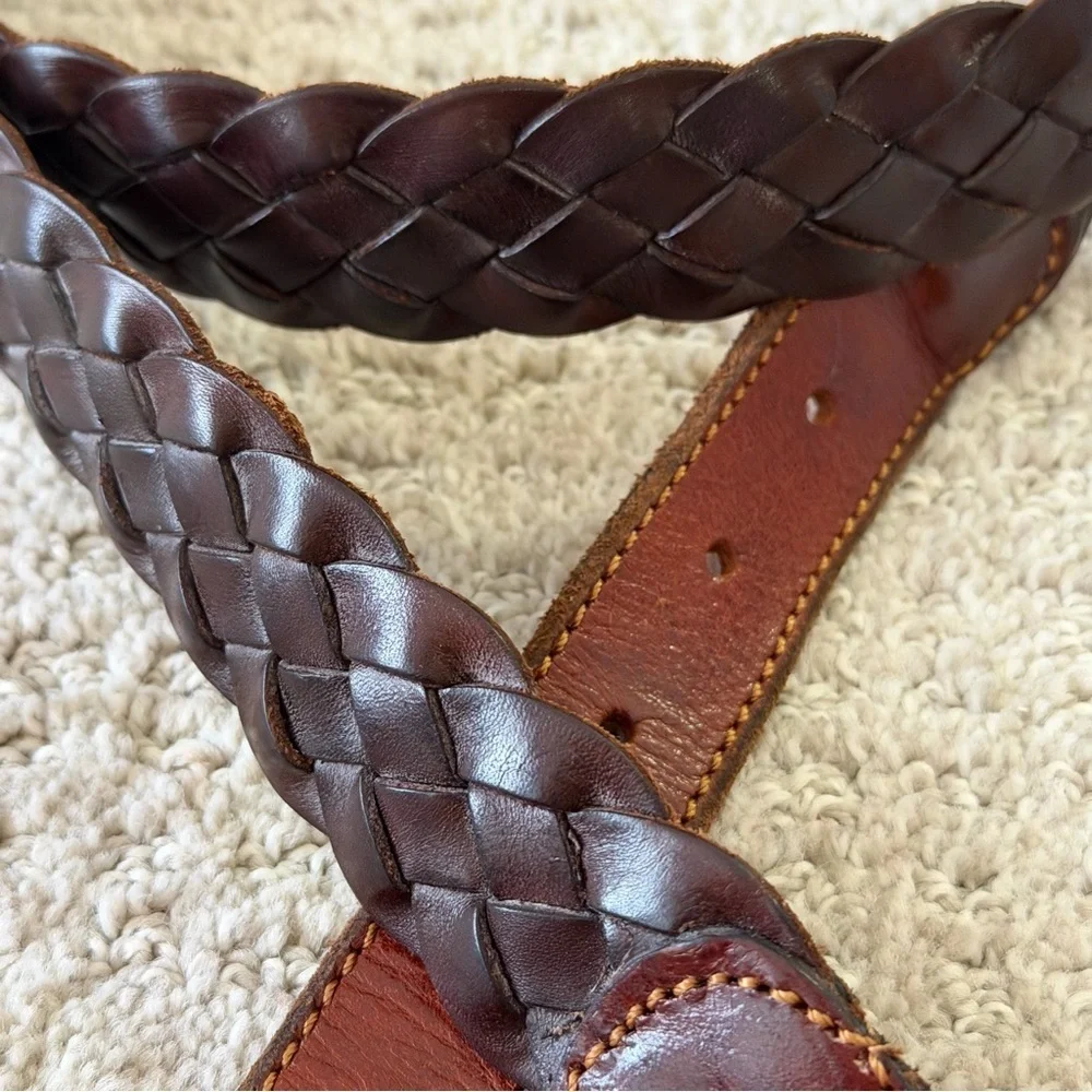 Doppia Vita Brown Braided Leather Belt Classic Modern 4XL 5XL Plus Gold Buckle
